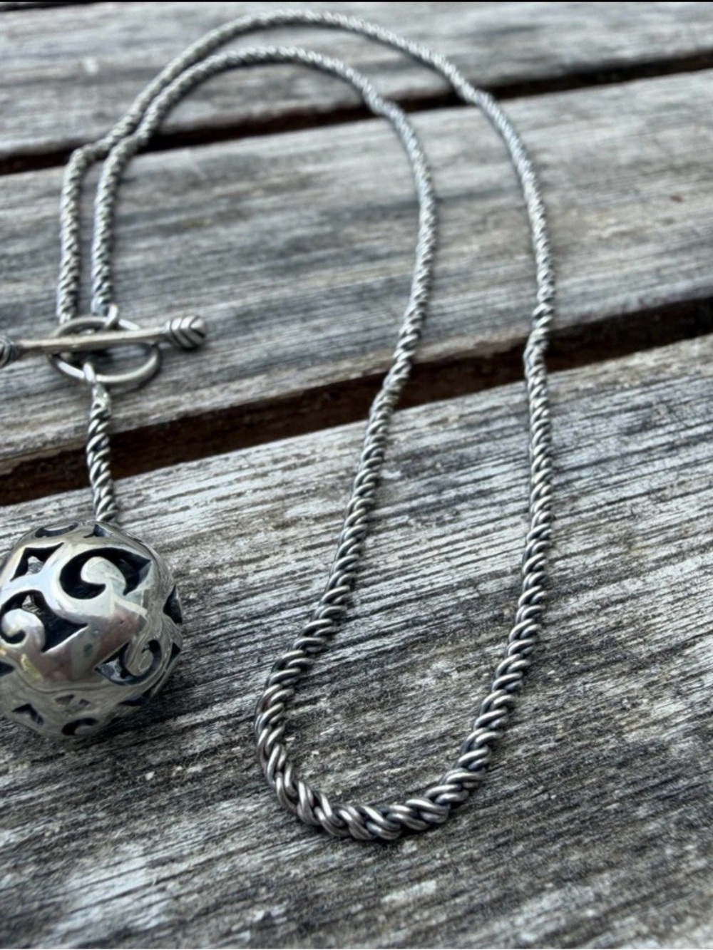 SILPADA N1619 Oxidized Sterling Silver Filigree Pendant Necklace Toggle Clasp - Picture 4 of 7